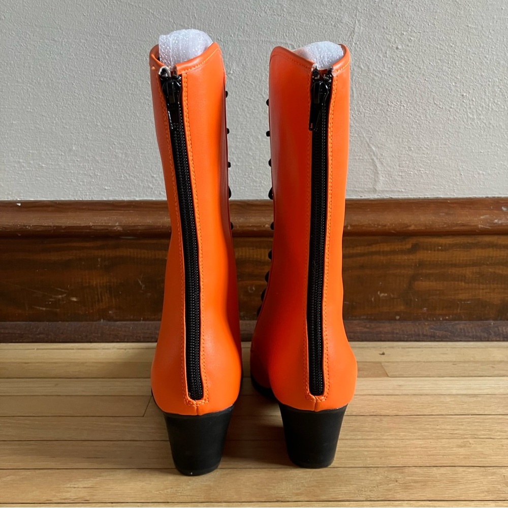 NEW Strange Cvlt Size 8 Orange Black Scary Jack O’Lantern Halloween Boots - Picture 5 of 7